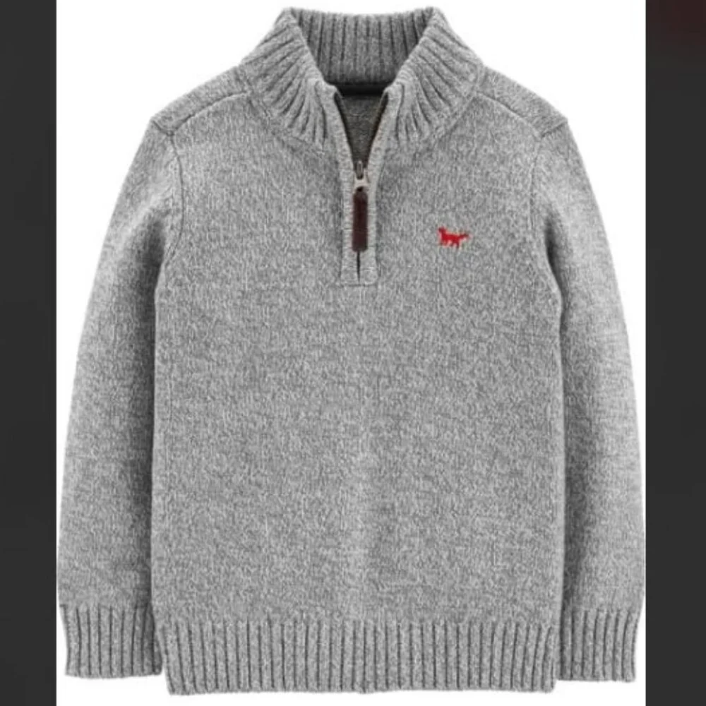 New CARTER'S Embr Fox Half Zip Sweater Pull-over Crewneck Heather 3T